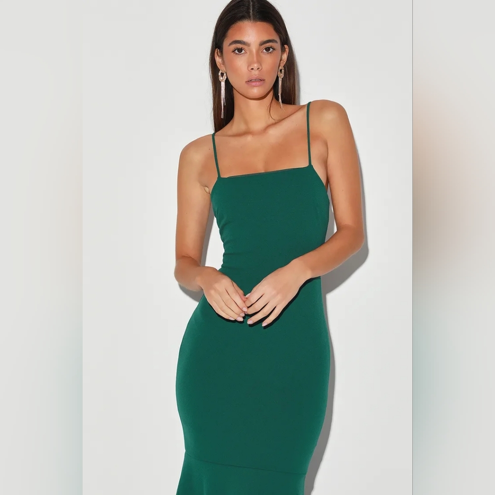 Tier and There Hunter Green Tiered Trumpet Hem Maxi Dress Lulus - Picture 3 of 4